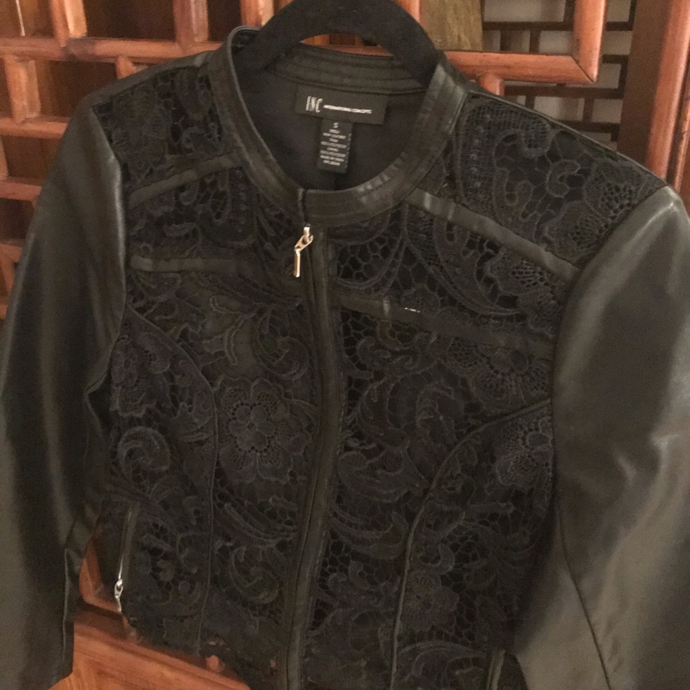 INC lace front leather like jacket